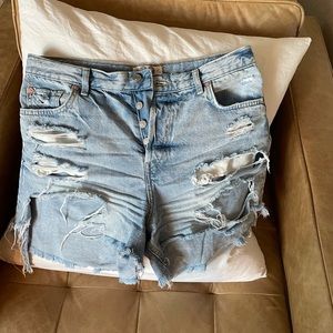 Free People Maggie Mid-Rise Light Wash Distressed Shorts